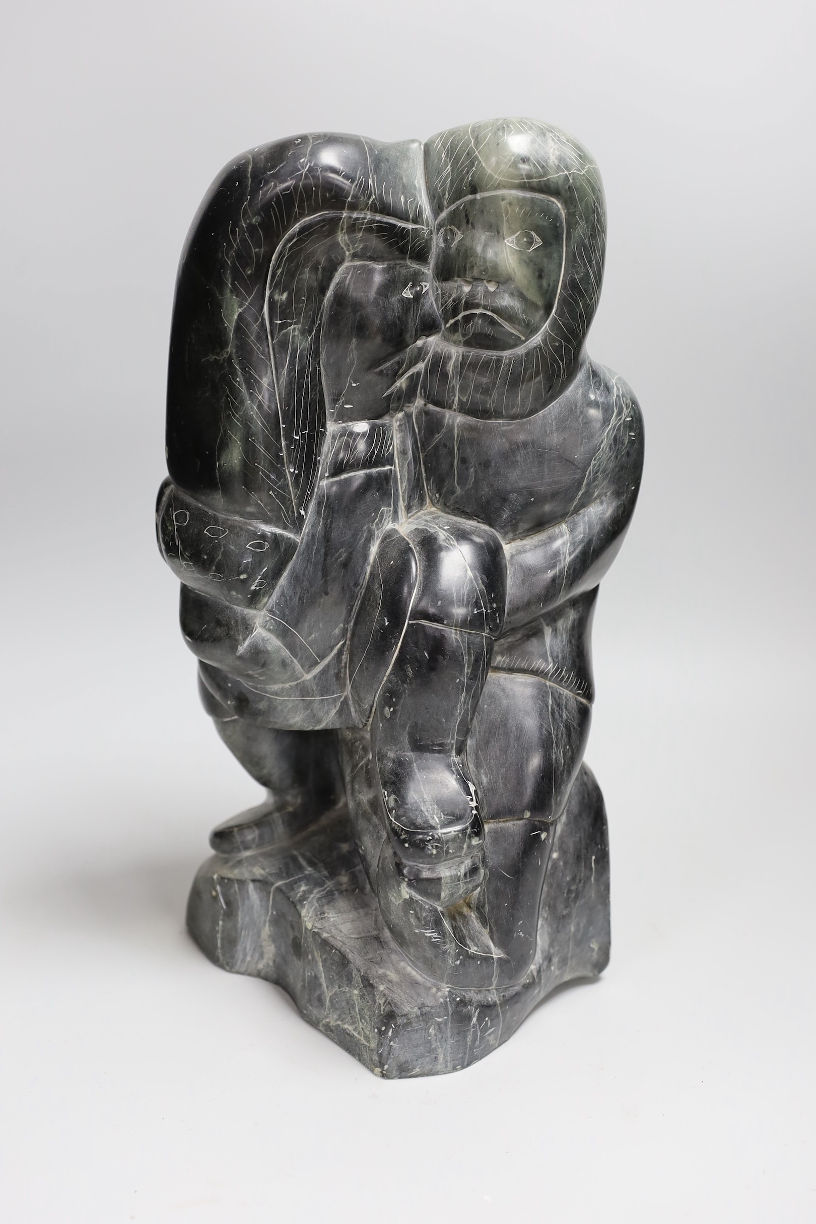 A large Inuit soapstone carving, 36cm, labelled Eskimo art Canada